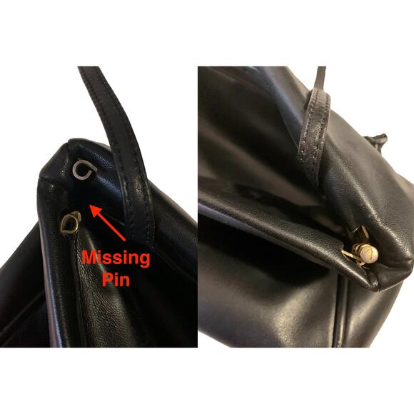 70s 80s Anne Klein Black Leather Shoulder Bag w Lion Face Logo - Picture 10 of 10